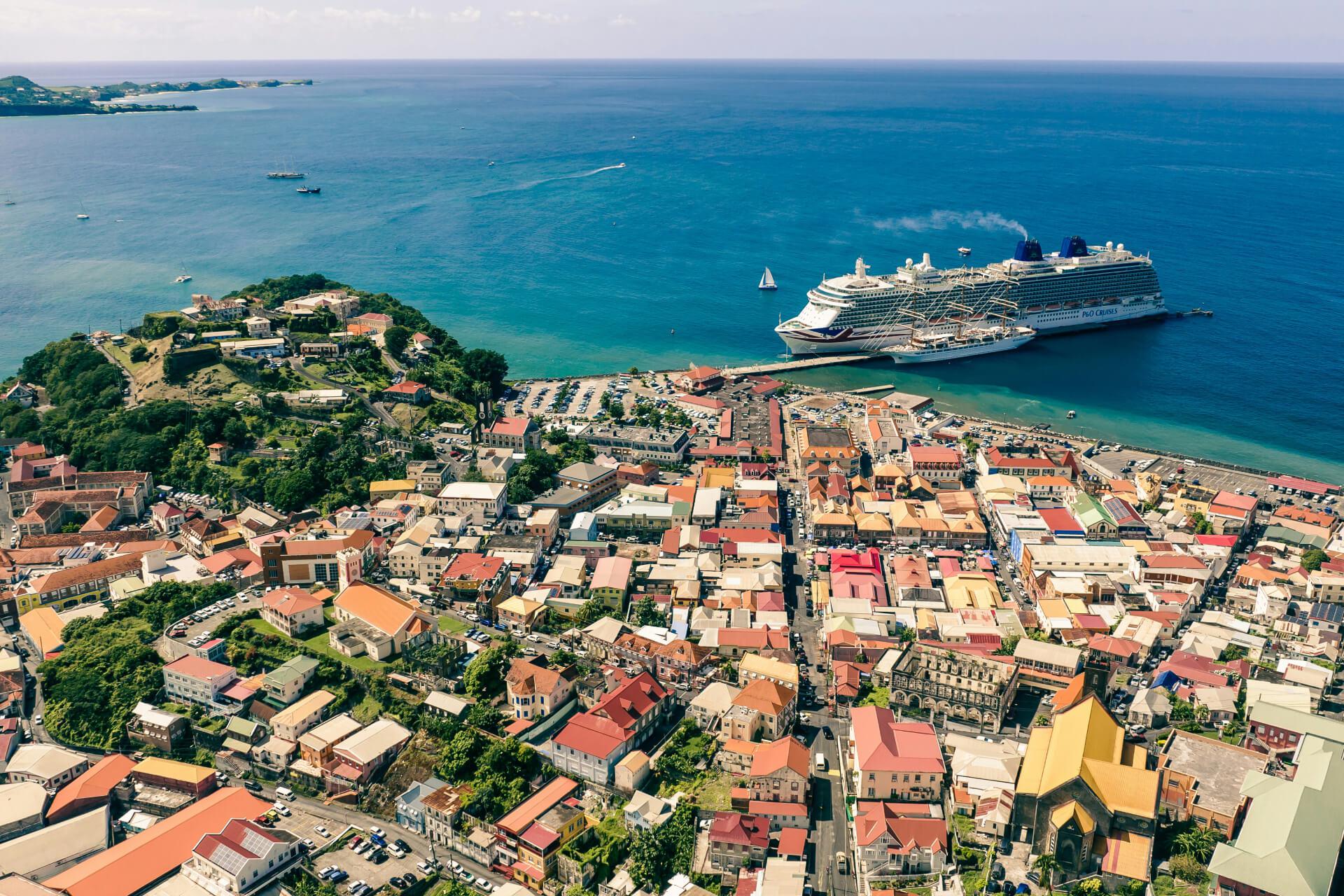 The harbour and hillsides of St George’s in Grenada