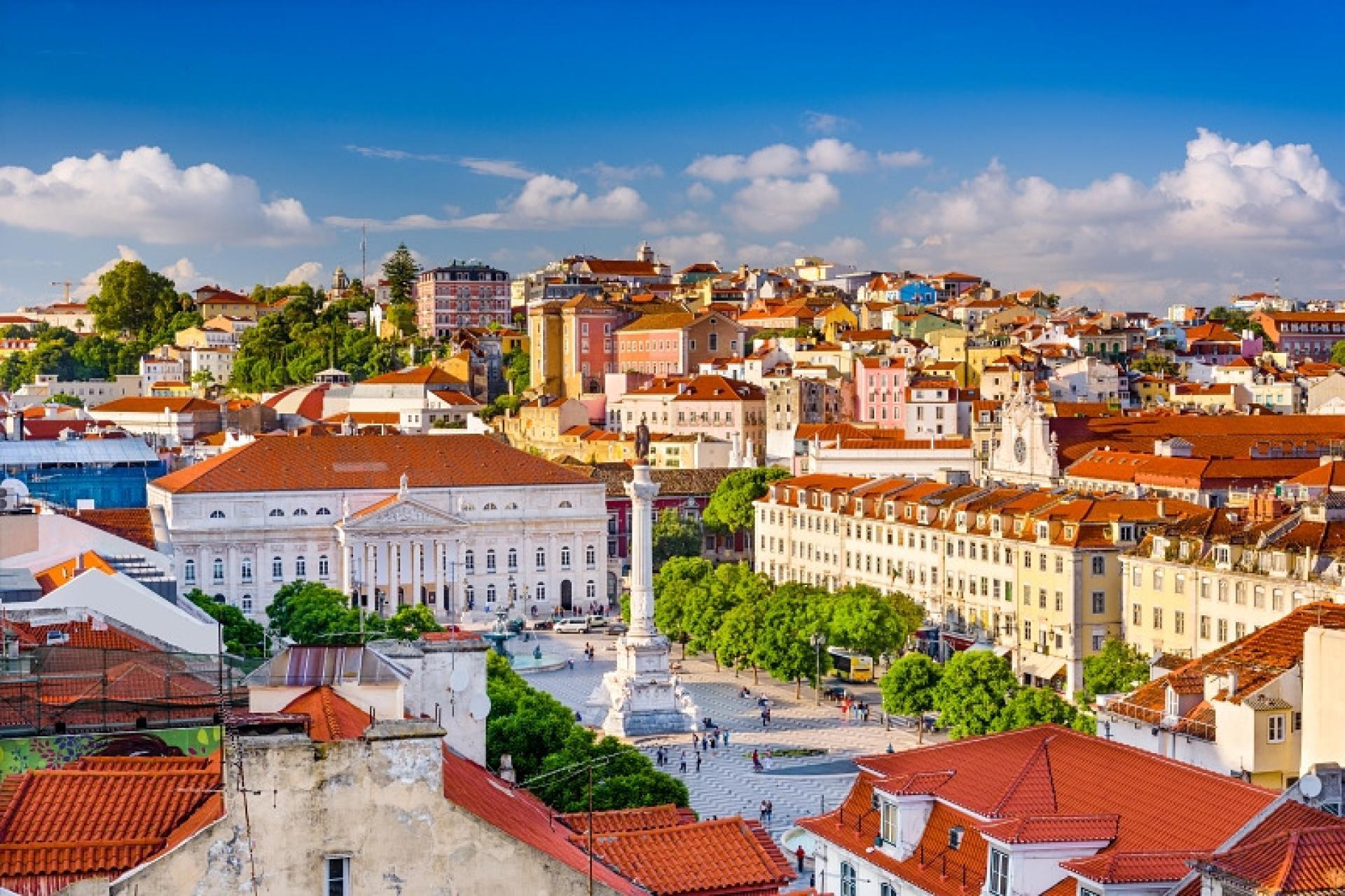 Rossio square and the national theatre in Lisbon