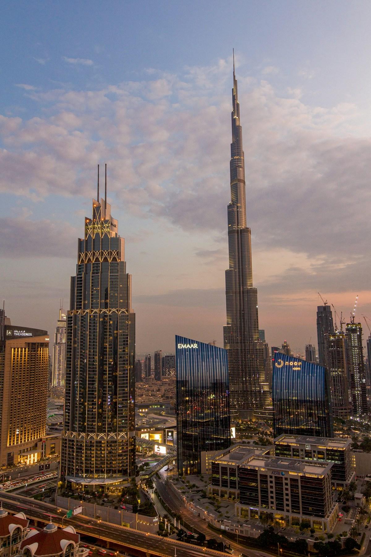 Burj Khalifa and Downtown Dubai at sunset