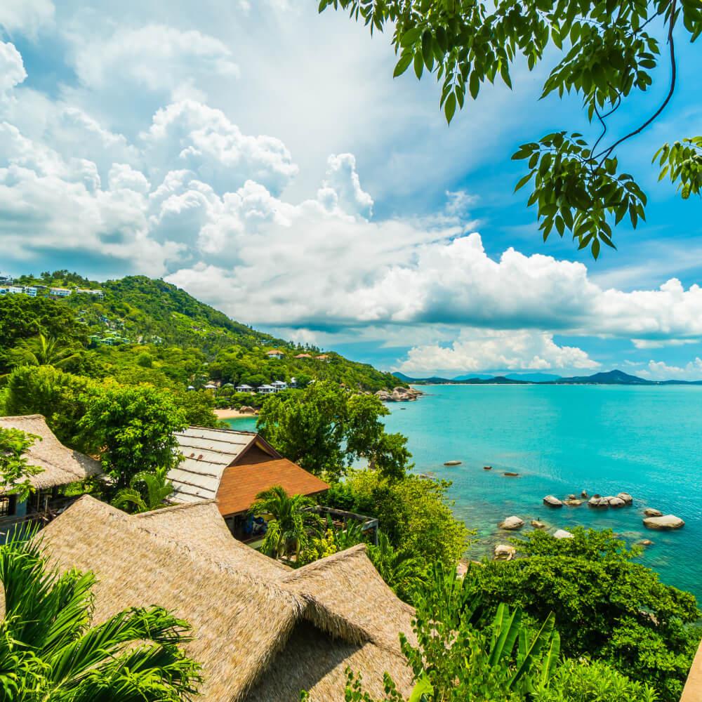 Tropical shoreline and green islands in Vanuatu