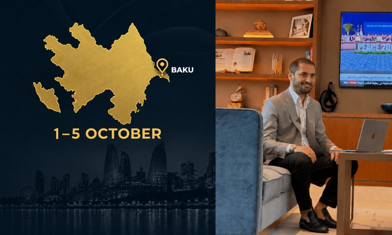 Map of Azerbaijan marking Baku and 1–5 October, beside Murad Haji, Founder & CEO of Capitals28