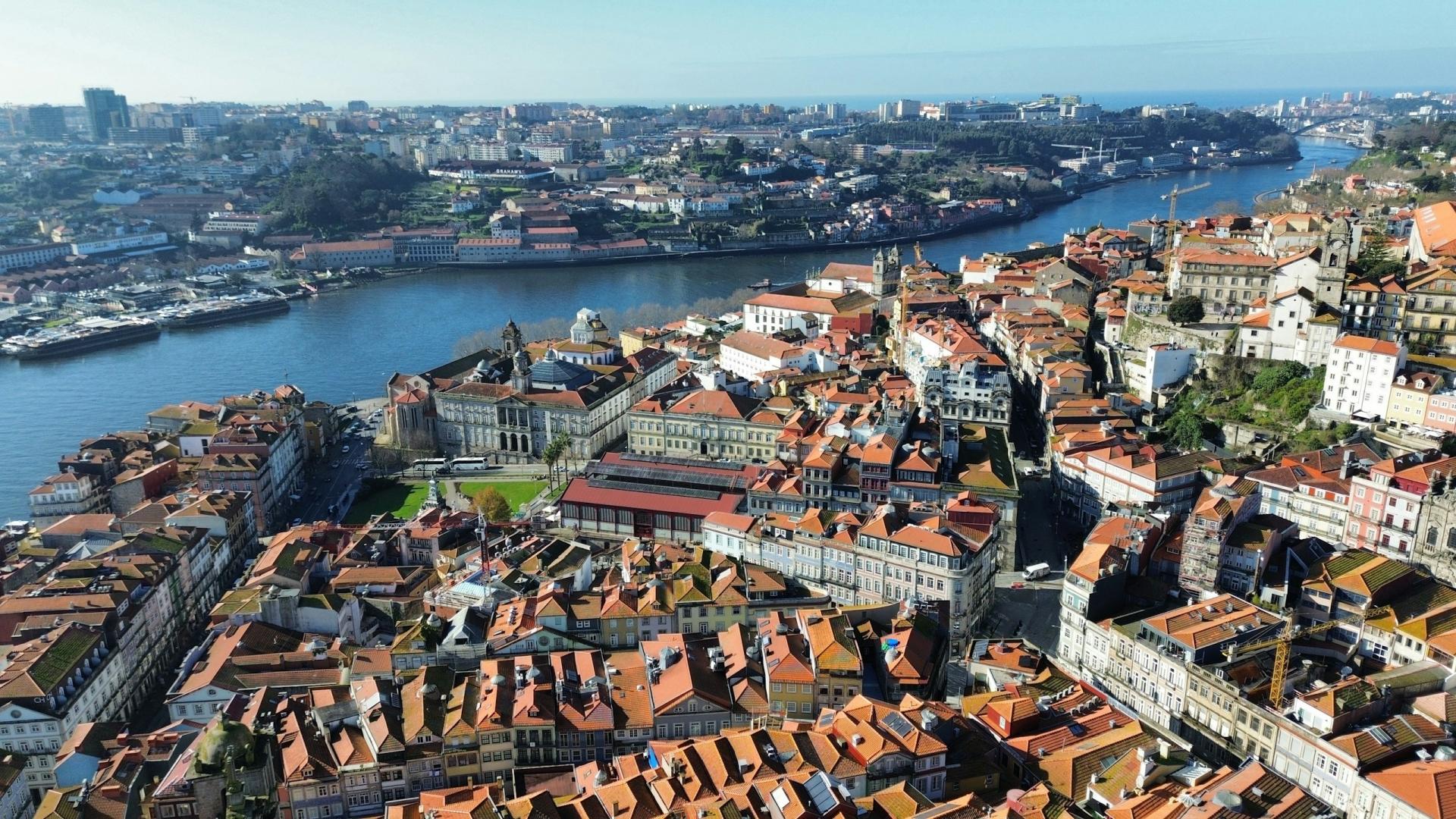 The Douro River, historic waterfront and bridges in Porto, Portugal