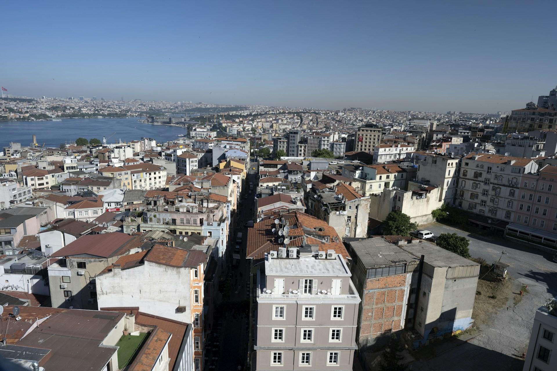 Istanbul residential rooftops overlooking the Golden Horn in daylight